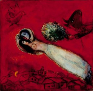 Chagall - Les amants au ciel rouge